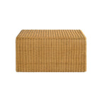 Side profile of Woven Rattan Coffee Table - Natural Square Table highlighting its compact, space-saving rectangular shape.
