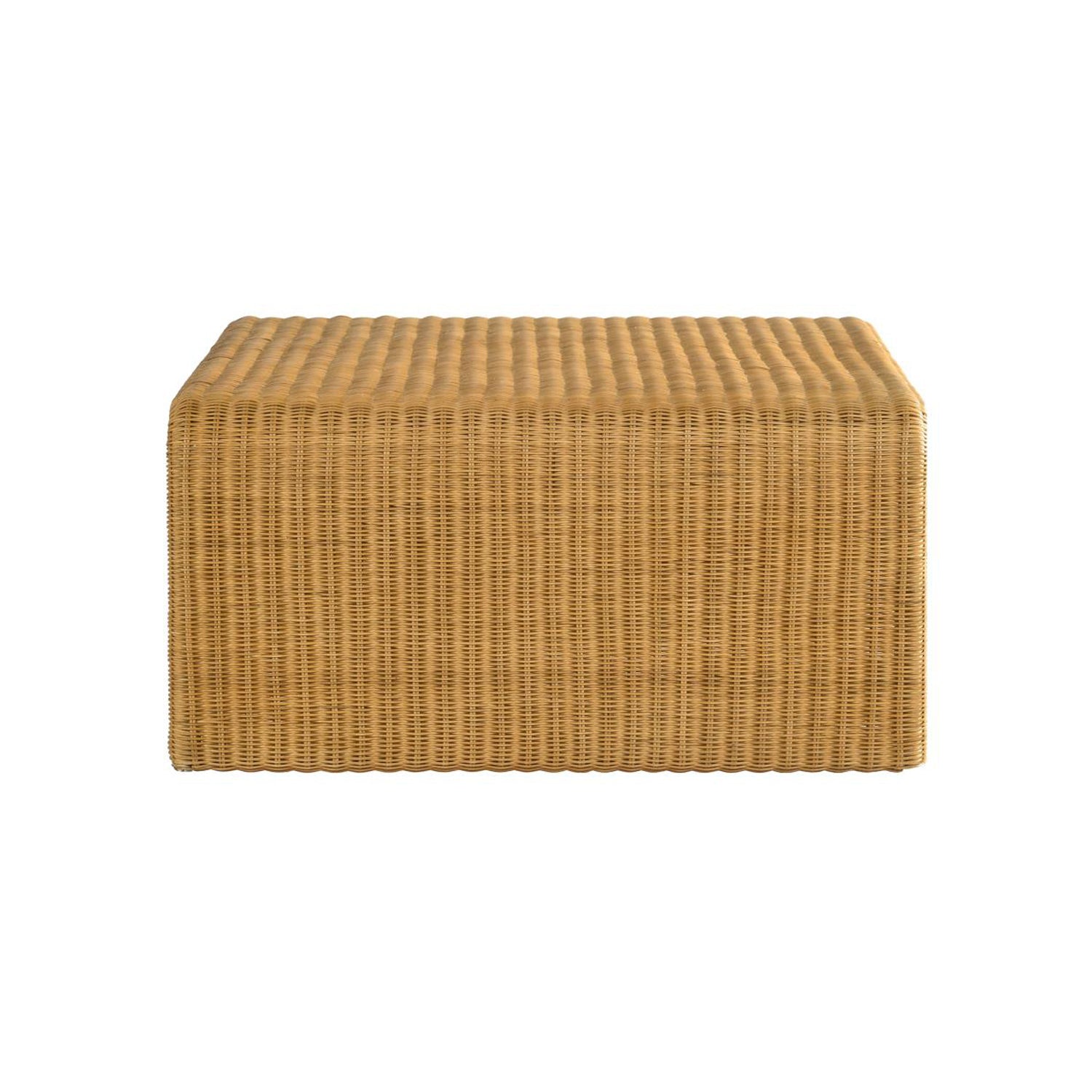 Side profile of Woven Rattan Coffee Table - Natural Square Table highlighting its compact, space-saving rectangular shape.