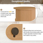[Assembly Video]Mid-Century Coffee Table Set with Sliding Tambour Door, Round Fluted End Table With Storage, Golden Handle Tall & Low Side Table with Wooden Finish for Living Room, Set of Two ,Natural.