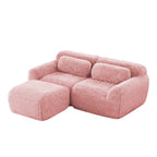 Ergonomic modular pink sofa with chaise in soft plush fabric, no assembly needed and anti-slip base, ideal for modern interiors.