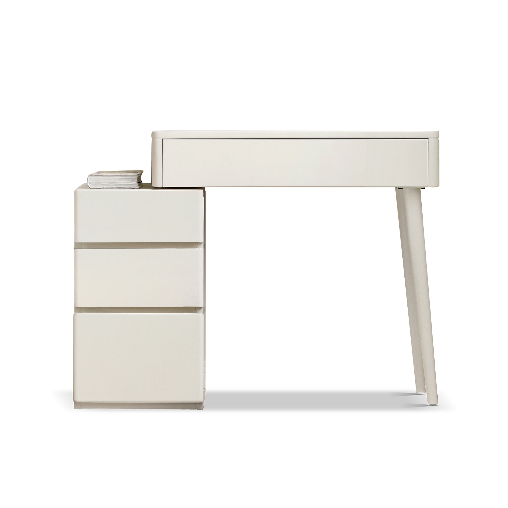 White Solid Wood Dresser Table - Liriodendron Design with minimalist structure and three storage drawers, ideal for modern bedroom setups.
