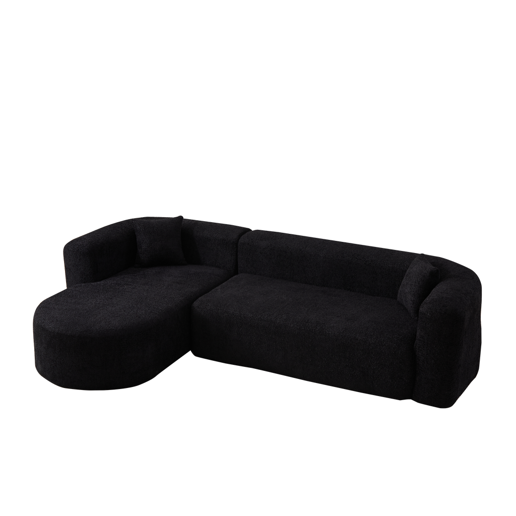 Modular Sectional Sofa with Curved Back & Chenille Fabric.