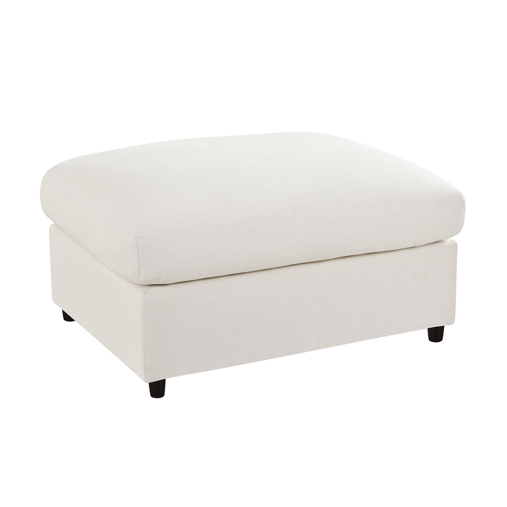 Single ottoman from the U_STYLE U-shaped sectional sofa set, upholstered in cream chenille fabric with a cushioned top and short black legs.
