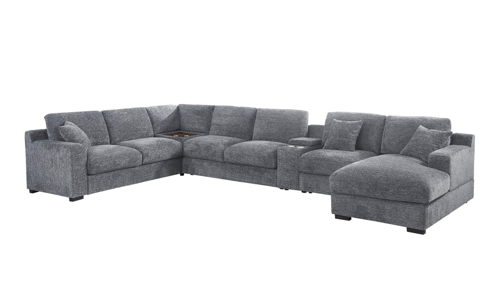 Light Gray Corner Sectional Sofa with Chaise & Cupholders.