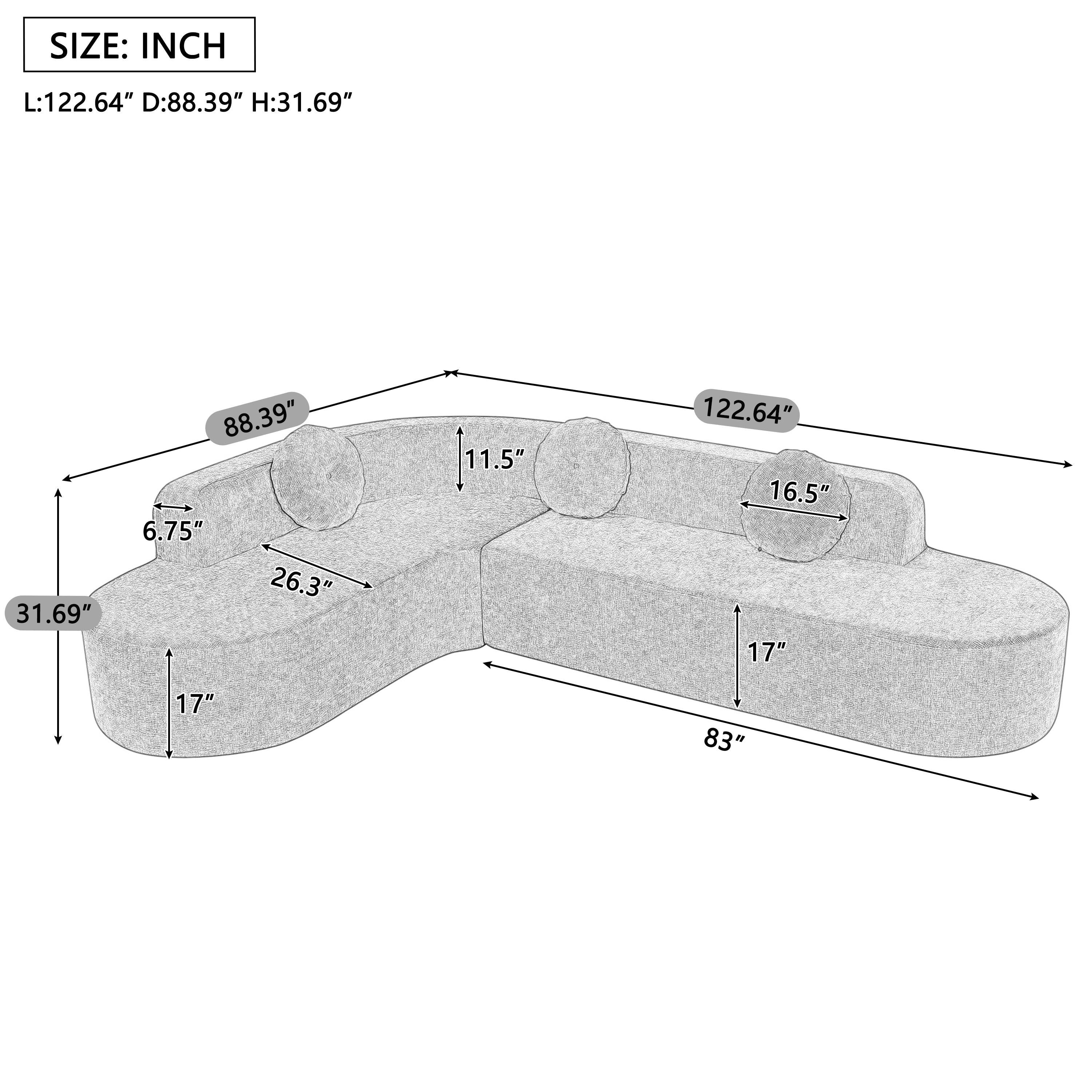 Extra Large Sectional Sofa - Elegant Design with Cushions.