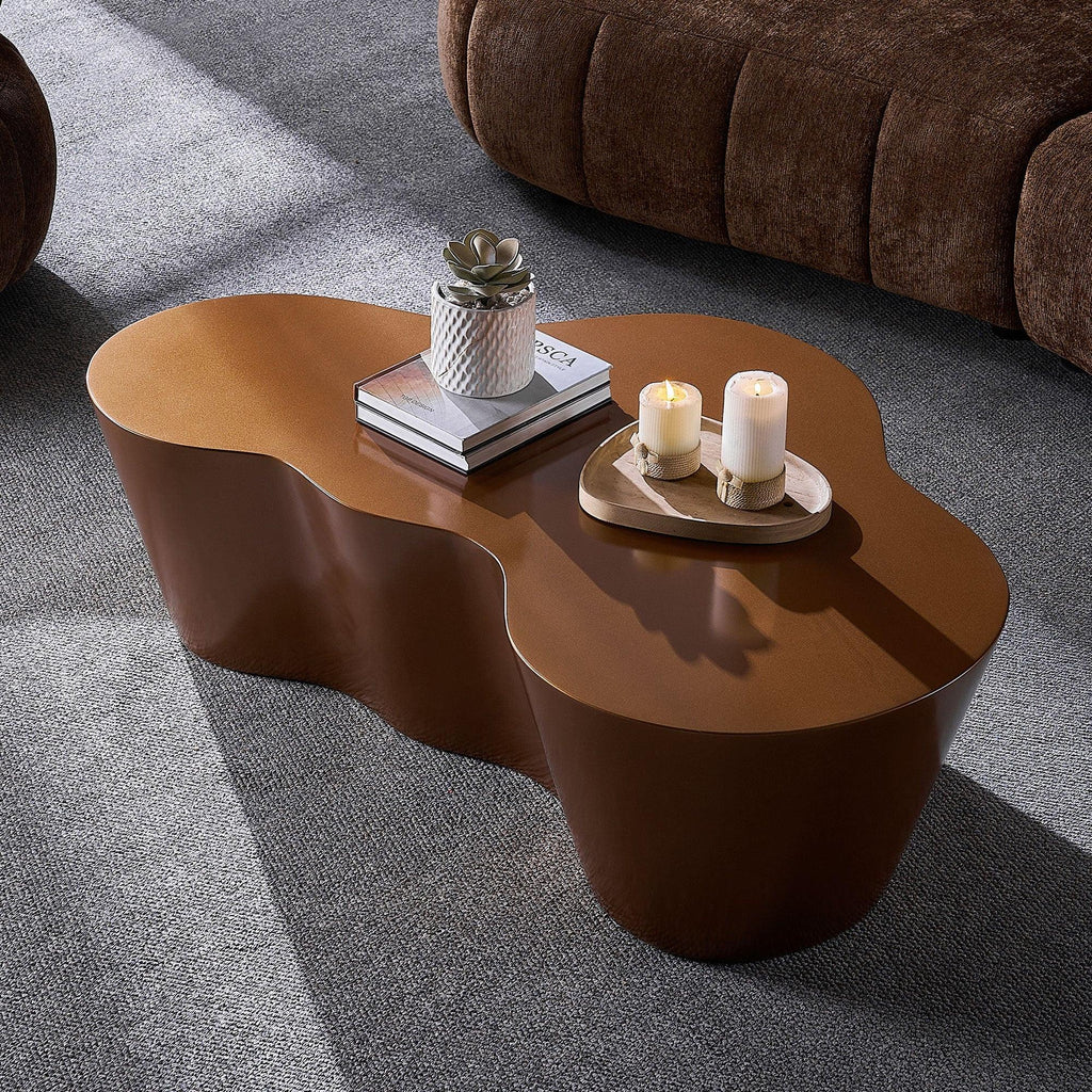 Brown Fiberglass Coffee Table - 50 Inch Unique Shape.