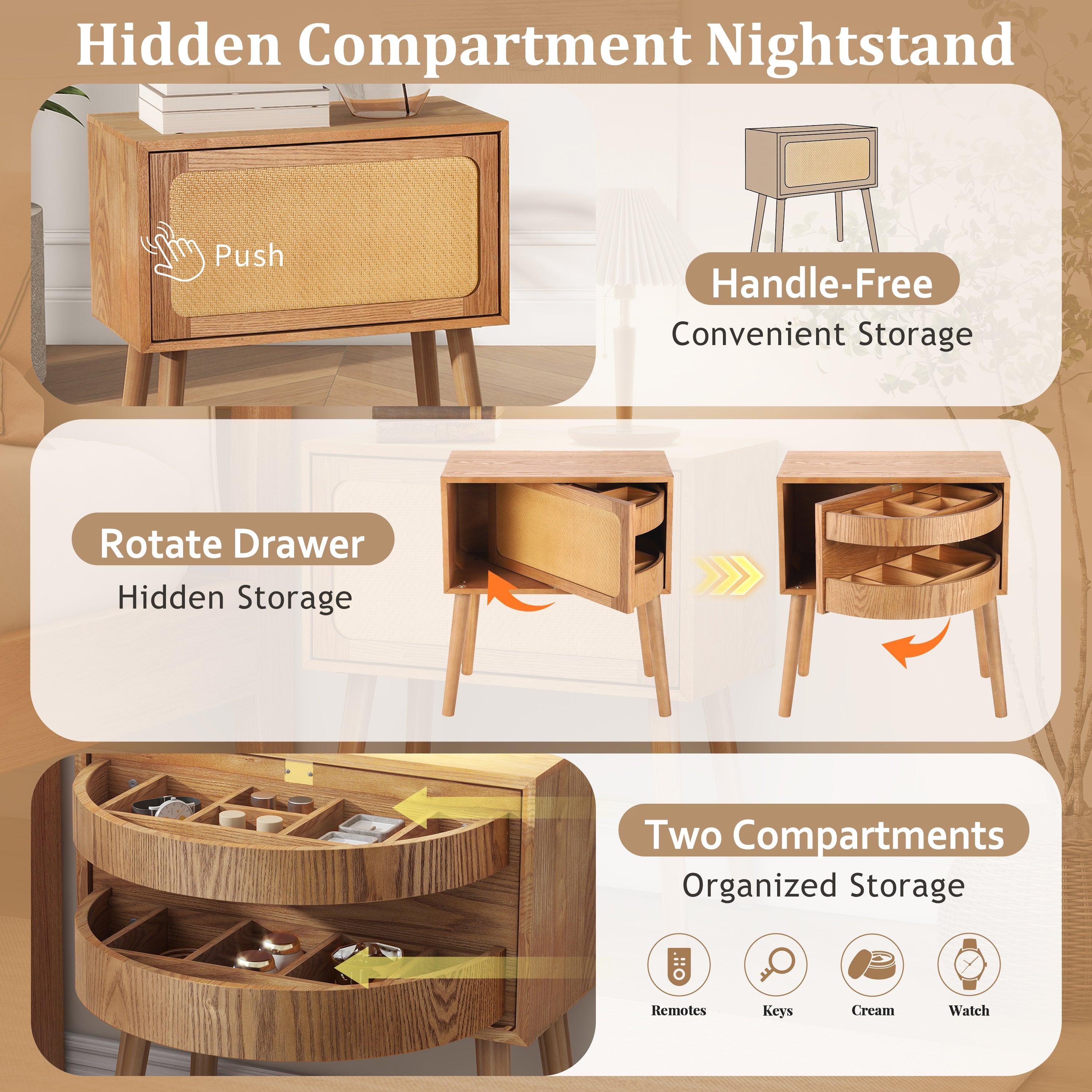 Rotating Hidden Compartment Nightstand for Smart Storage.