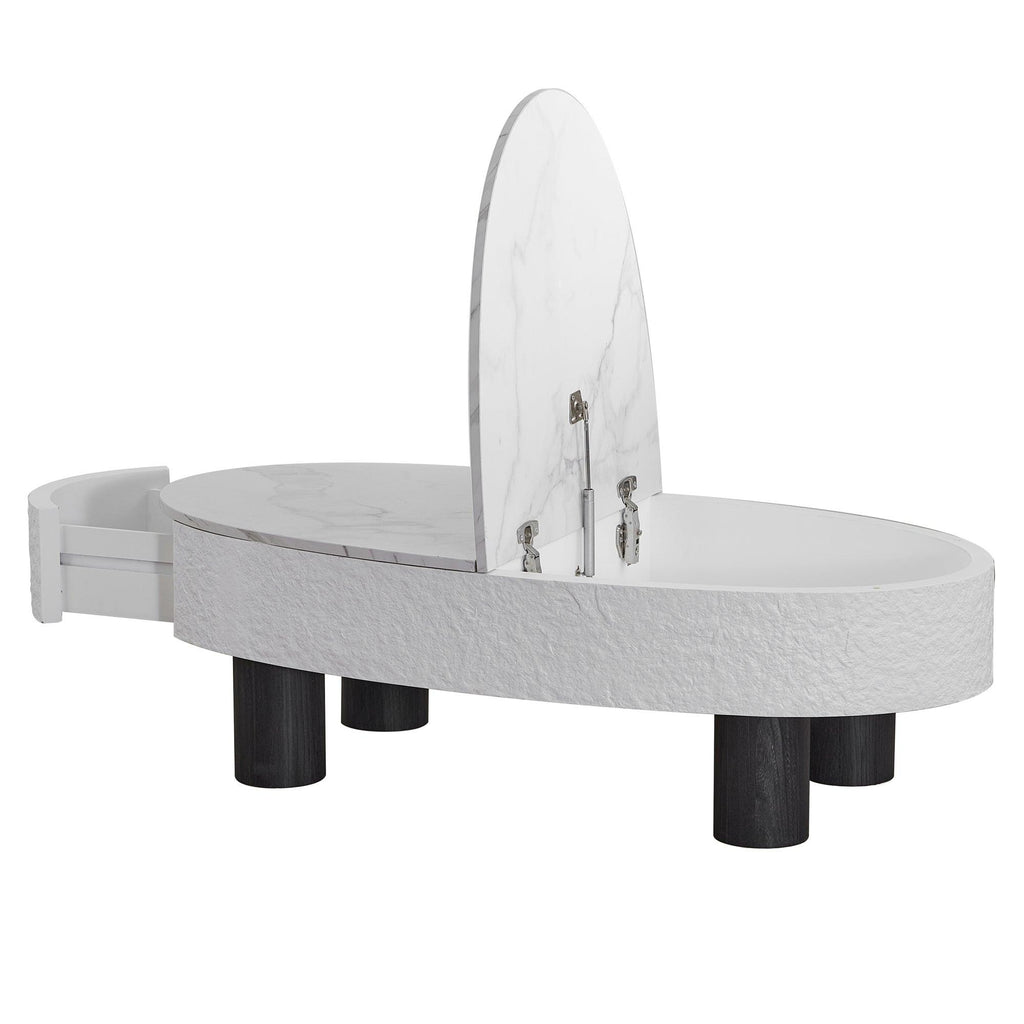Oval Coffee Table with Storage and Faux Marble.