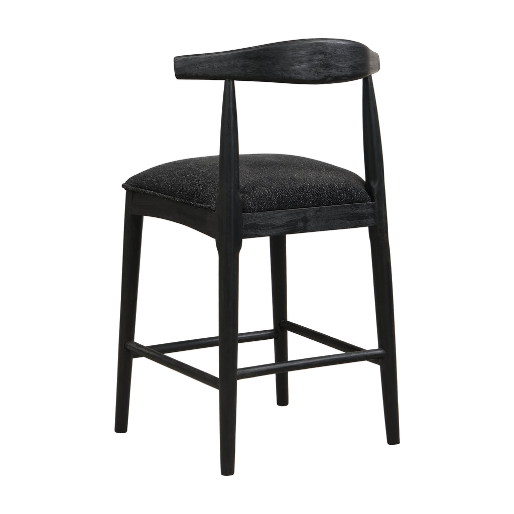 Back angled view of Black Fabric Counter Stool emphasizing modern silhouette and plush seat for cozy seating.