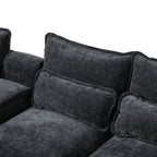 Back cushion and lumbar support detail on Modern U-Shaped Sectional Sofa with Console & USB, designed for comfort and style in dark chenille.