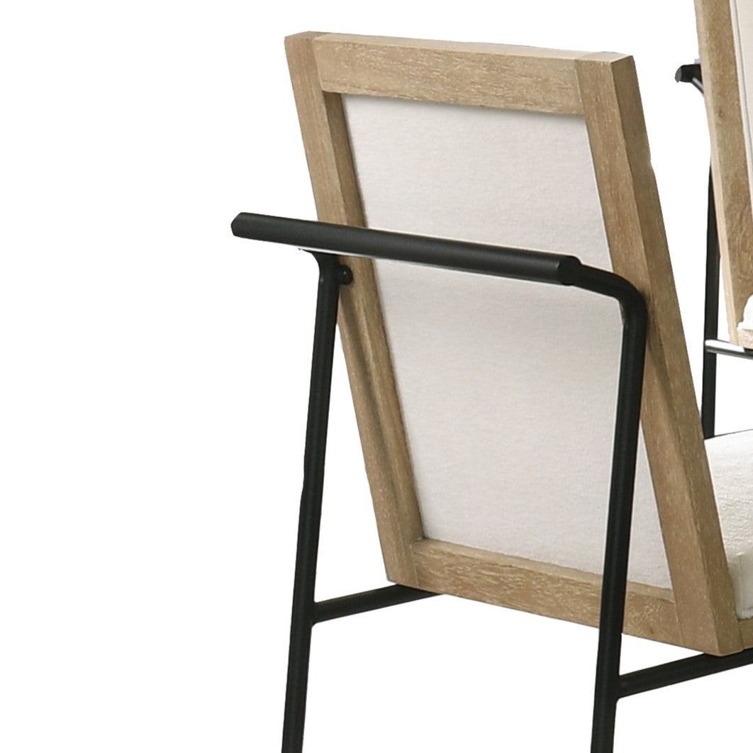 Back view of Oak Finish Dining Chairs highlighting wood frame and black metal support bar for added durability and style.