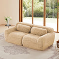 2-seater modular sofa in light khaki plush fabric with non-slip base, perfect for cozy home interiors and compact living spaces.