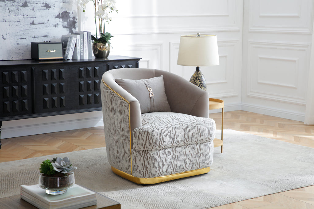 Lexington Velvet Chenille Accent Chair with Gold Trim - Beige