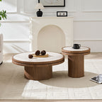 Walnut MDF Round Coffee Table Set with Sintered Stone Top
