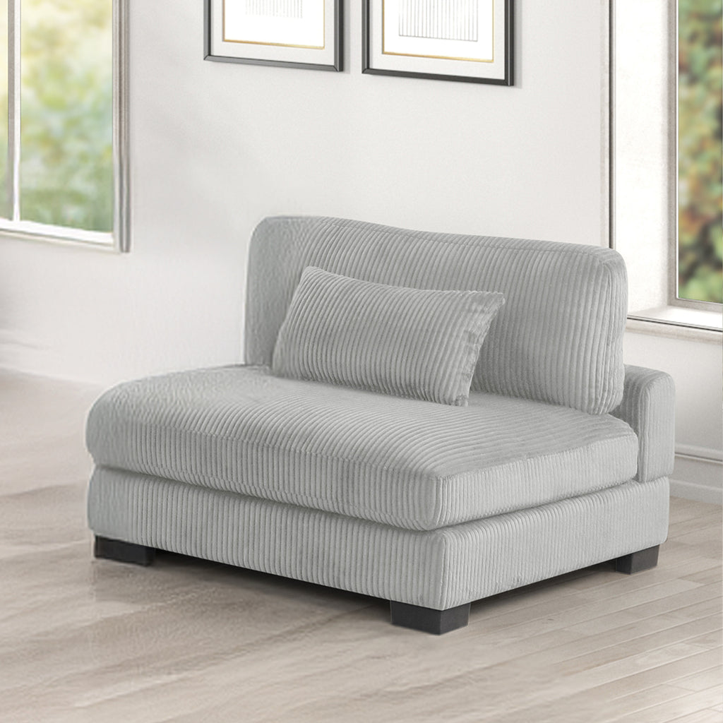 Bentley Modular Sectional Sofa armless chair in gray corduroy, showcasing modern design and wide cushioned seating for flexible arrangements.