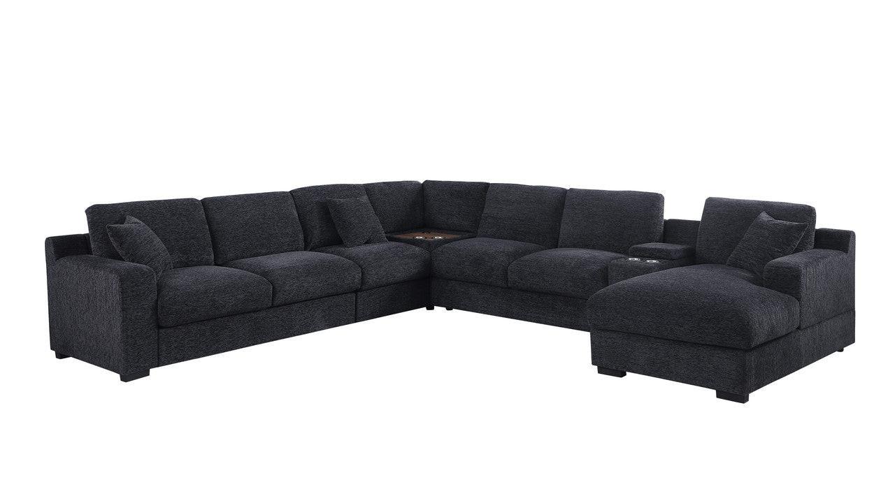 Chiara Dark Gray Sectional Sofa with Charging Ports.