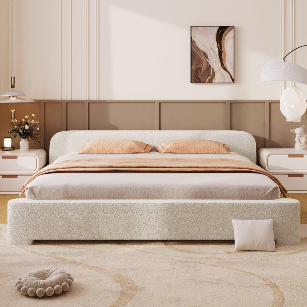 Cozy Boucle Upholstered Bed for King Size Bedrooms.