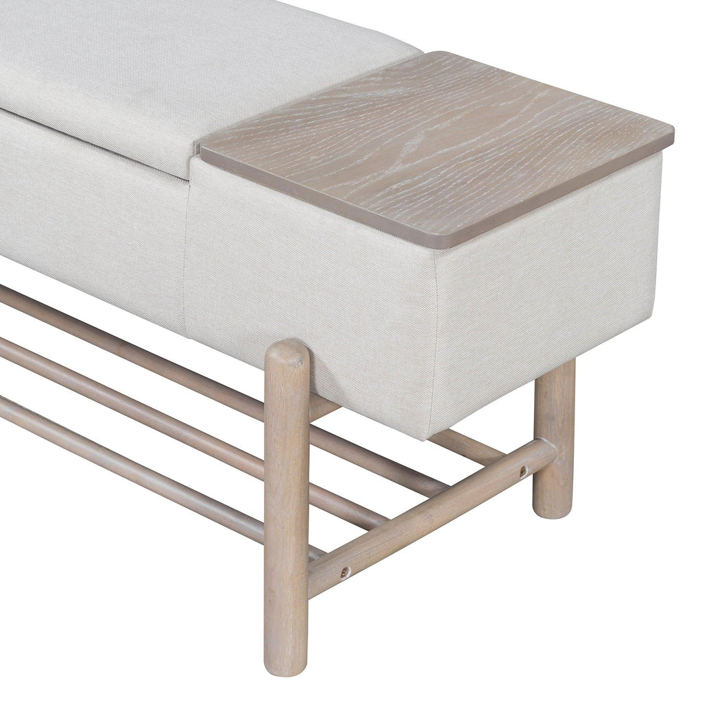 TREXM Farmhouse Upholstered Storage Bench with Hidden Compartment, Modern Entryway Bench for Living Room, Entryway, and Hallways (Natural).