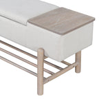 TREXM Farmhouse Upholstered Storage Bench with Hidden Compartment, Modern Entryway Bench for Living Room, Entryway, and Hallways (Natural).