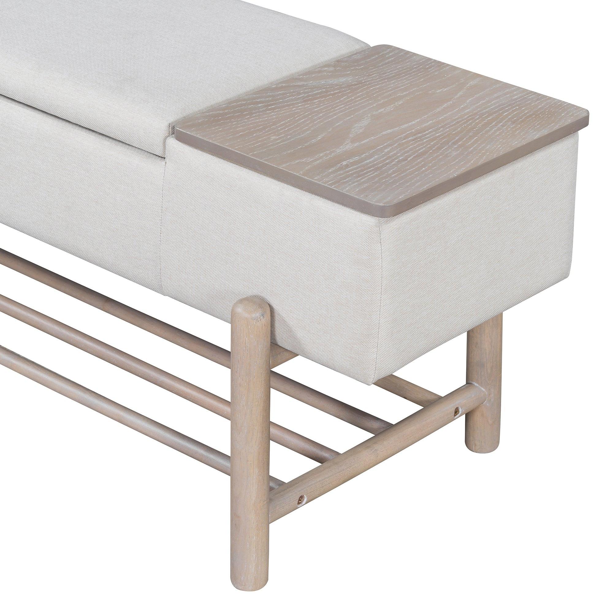 TREXM Farmhouse Upholstered Storage Bench with Hidden Compartment, Modern Entryway Bench for Living Room, Entryway, and Hallways (Natural).