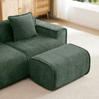 Velvet Modular U Shape Sofa ottoman in green velvet, shown next to the sofa for versatile seating or lounging options.