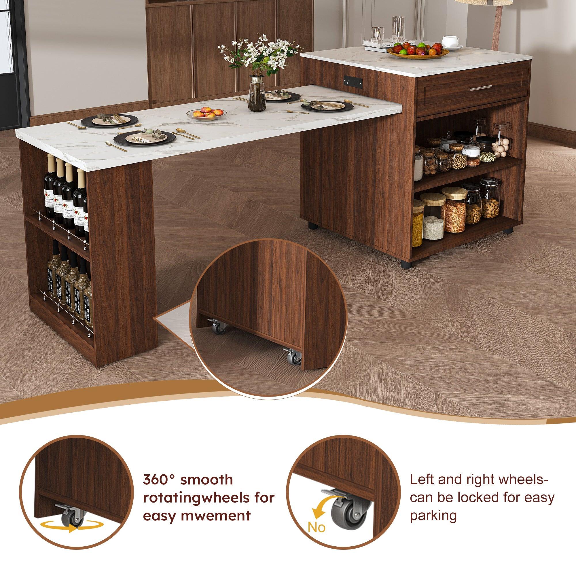 80-inch Expandable Kitchen Island with Dining Table.