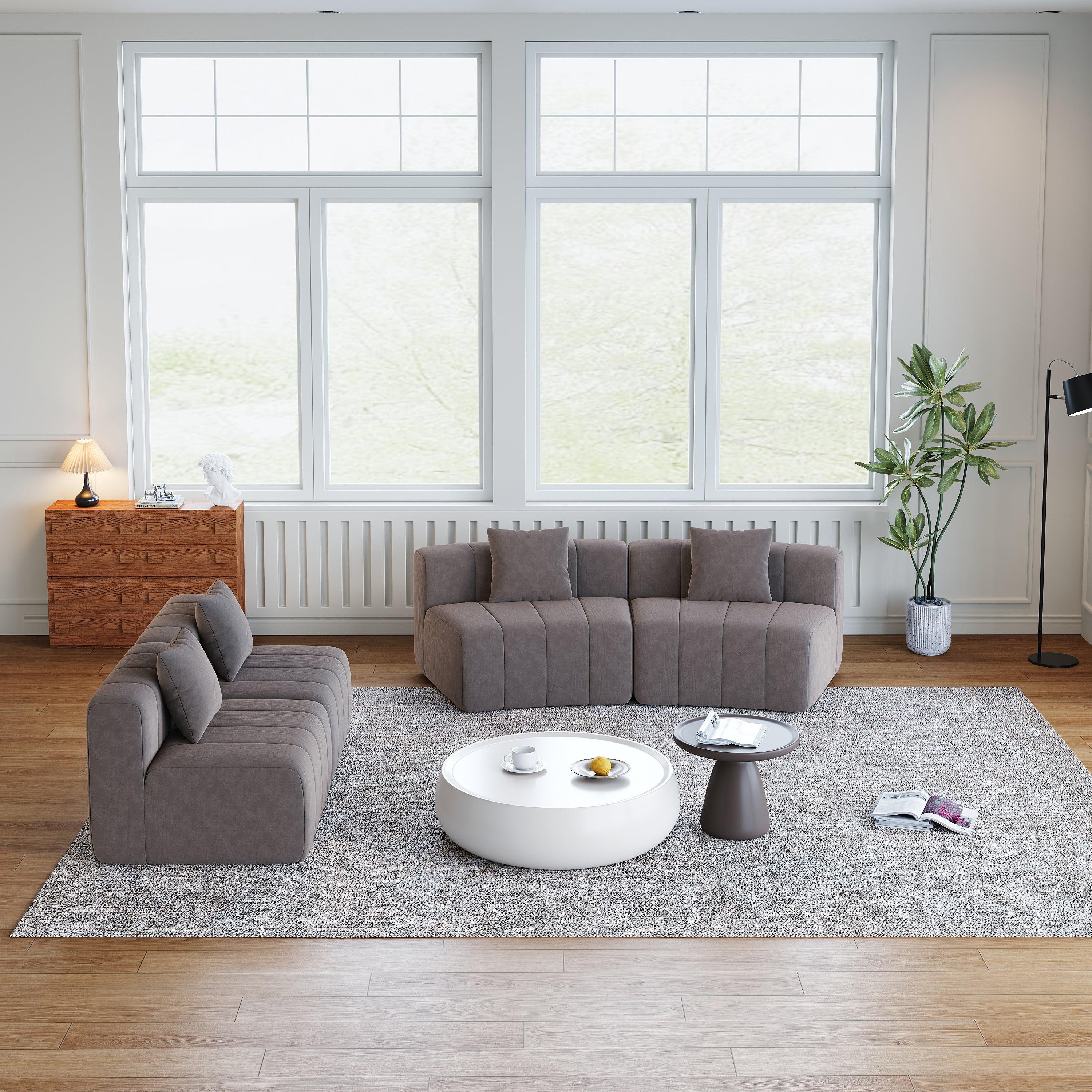 Modular Chenille Curved Sectional Sofa with 4 Pillows.