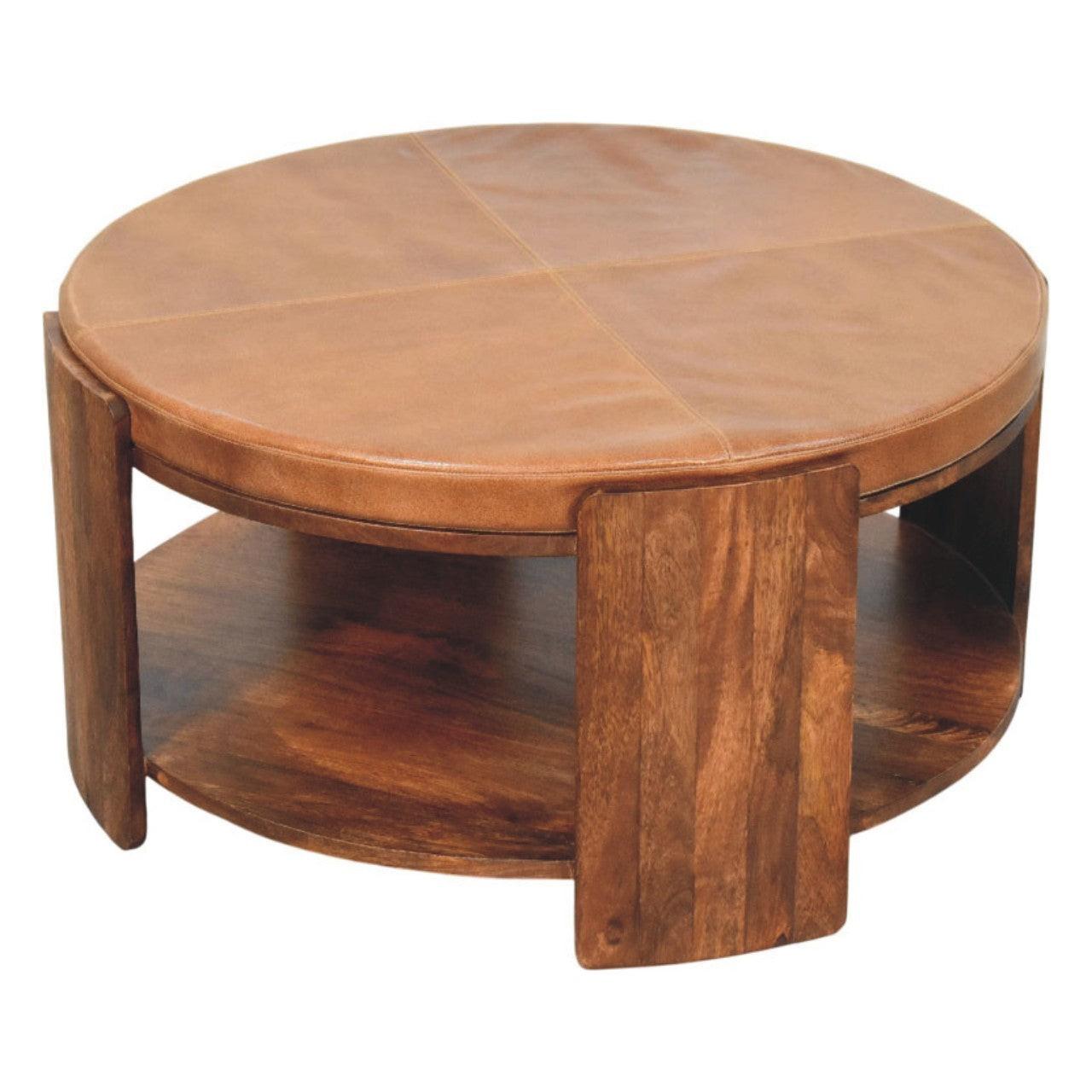 Savoy Leather Coffee Table - Solid Wood Design.
