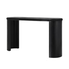 Mirod Console Table with inward-facing curved legs, featuring vintage beaded trim and sleek black finish.