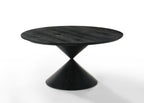 Haven 7Pc Dining Set - Round Ebony table with a sleek black wood top and sculptural double-cone pedestal base, ideal for modern interiors.