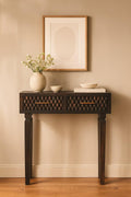 Solid Wood Arno Console Table,Black,2-Drawers