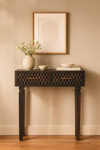 Solid Wood Arno Console Table,Black,2-Drawers