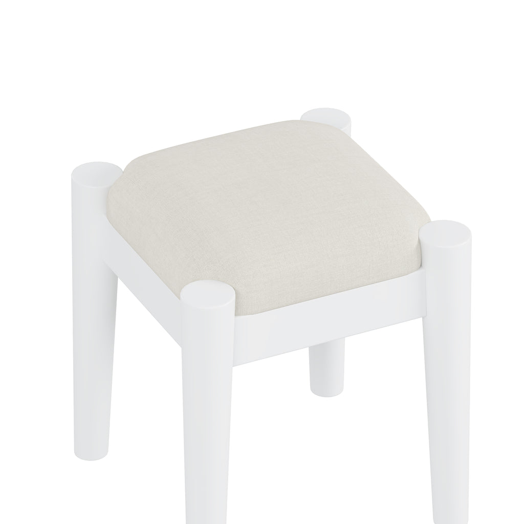 39' Retro Bohemian Style Wooden Makeup Vanity Set with Charging Plug&USB Port and Stool, Dressing Table with 3 Storage Drawers and 1 Rectangular Rattan Drawer, White