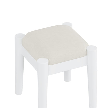 39' Retro Bohemian Style Wooden Makeup Vanity Set with Charging Plug&USB Port and Stool, Dressing Table with 3 Storage Drawers and 1 Rectangular Rattan Drawer, White