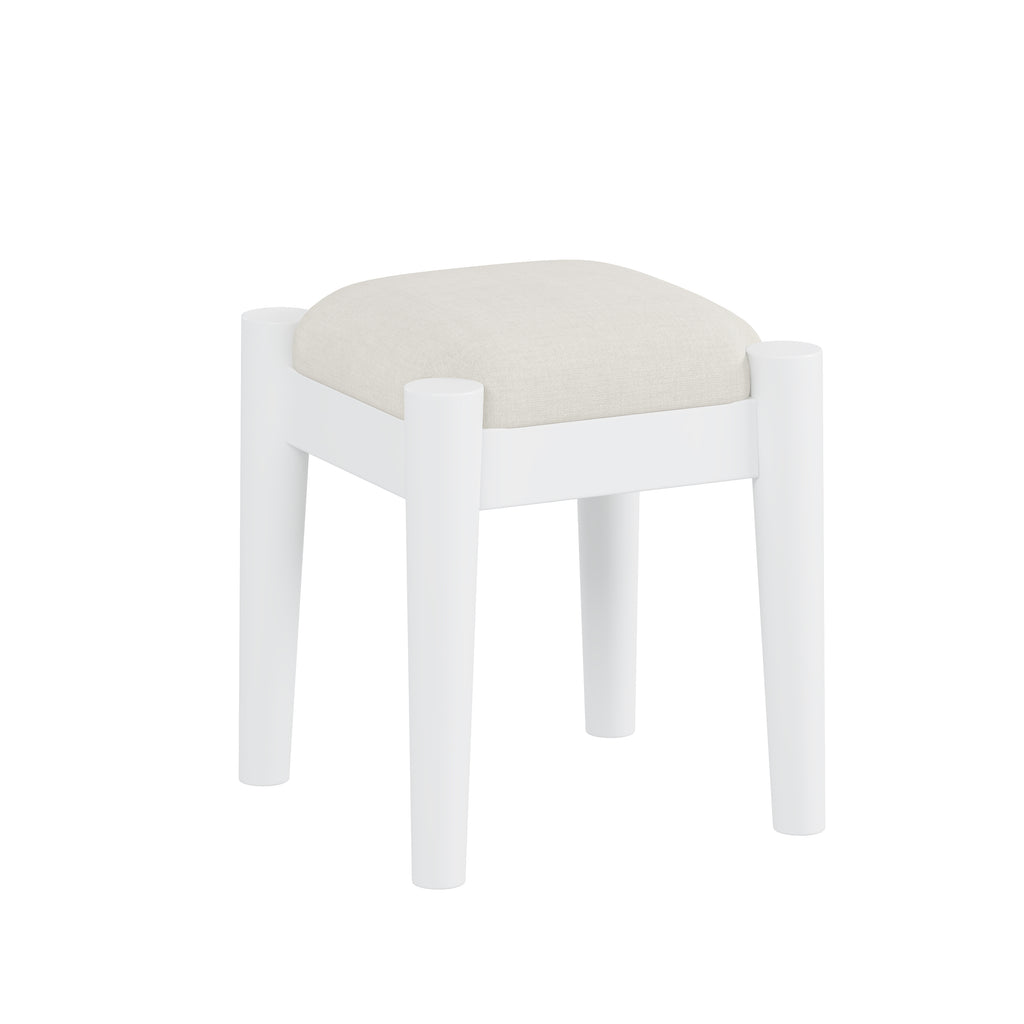 39' Retro Bohemian Style Wooden Makeup Vanity Set with Charging Plug&USB Port and Stool, Dressing Table with 3 Storage Drawers and 1 Rectangular Rattan Drawer, White