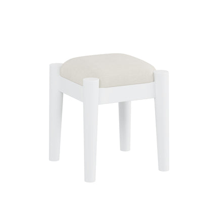 39' Retro Bohemian Style Wooden Makeup Vanity Set with Charging Plug&USB Port and Stool, Dressing Table with 3 Storage Drawers and 1 Rectangular Rattan Drawer, White