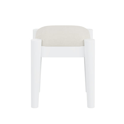 39' Retro Bohemian Style Wooden Makeup Vanity Set with Charging Plug&USB Port and Stool, Dressing Table with 3 Storage Drawers and 1 Rectangular Rattan Drawer, White