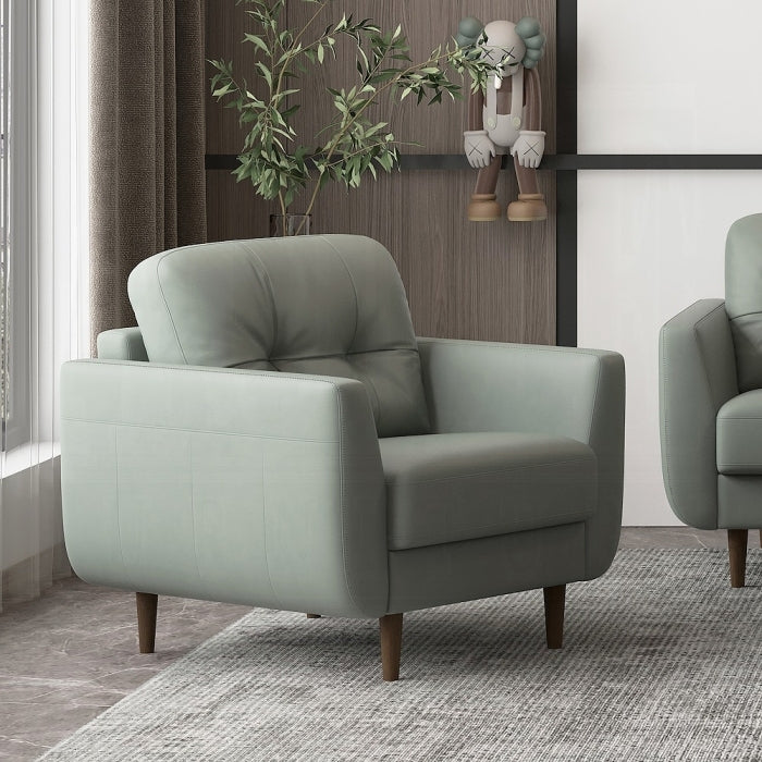 Radwan Pesto Green Leather Accent Chair with Walnut Tapered Legs