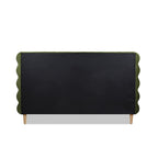 Stockholm Modern Wavy Headboard Platform Bed, King, Olive Green Performance Velvet.
