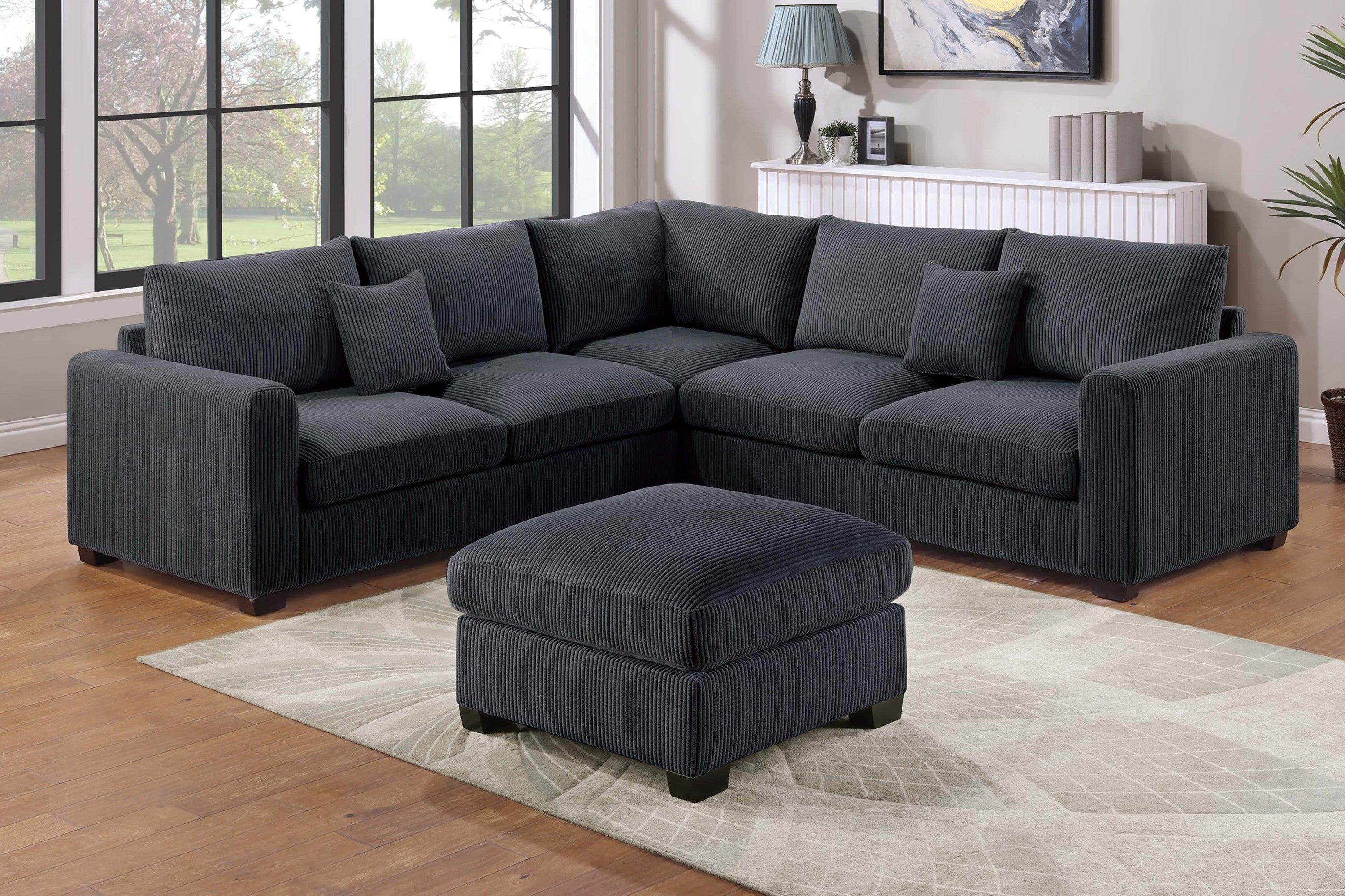 Spacious Modern Sectional Set with Cocktail Ottoman.