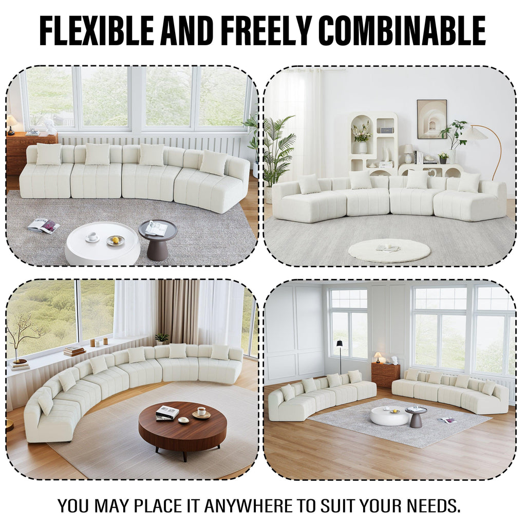 Curved Sectional Sofa with 4 Pillows for Stylish Seating.