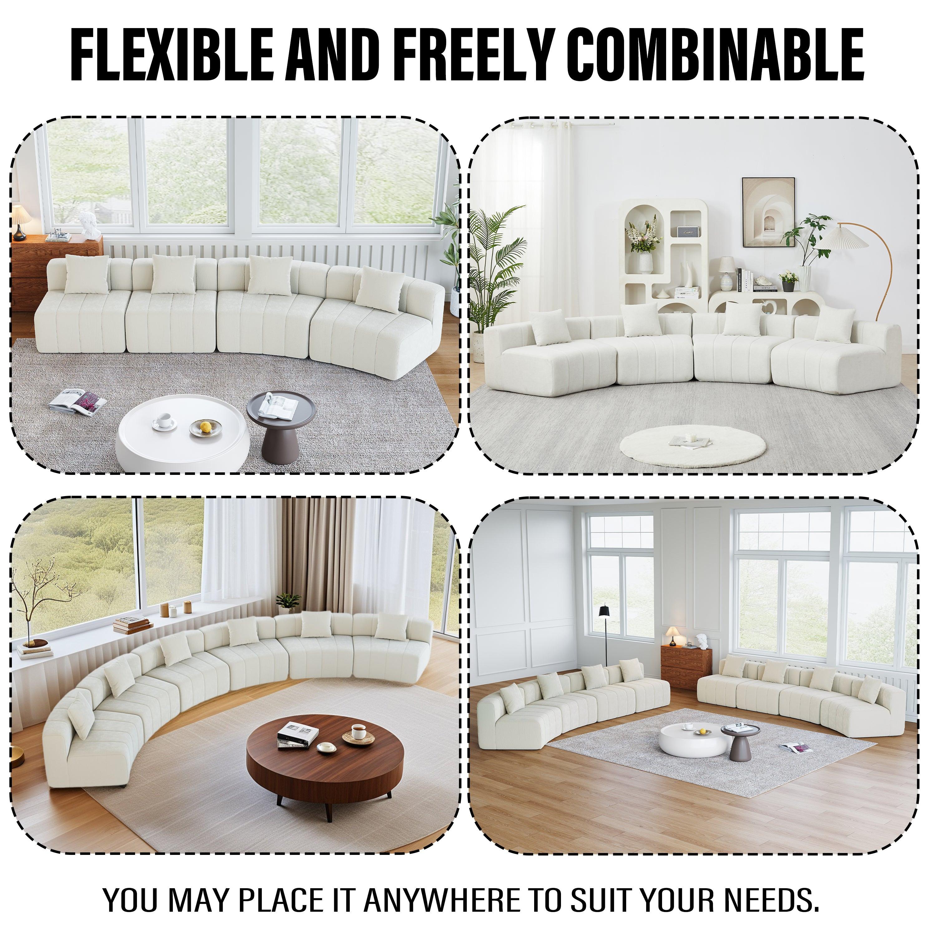 Chenille Curved Sectional Sofa with 2 Pillows.