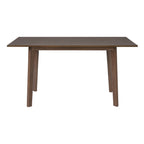 Front view of modern wood dining table with clean lines. Minimalist design ideal for contemporary interiors.