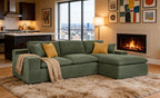 Dark Green Polyester Blend 3-Seater Sectional with Side Storage