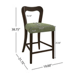 Set of 2 Rubberwood Counter Stools in Dark Brown and Green.