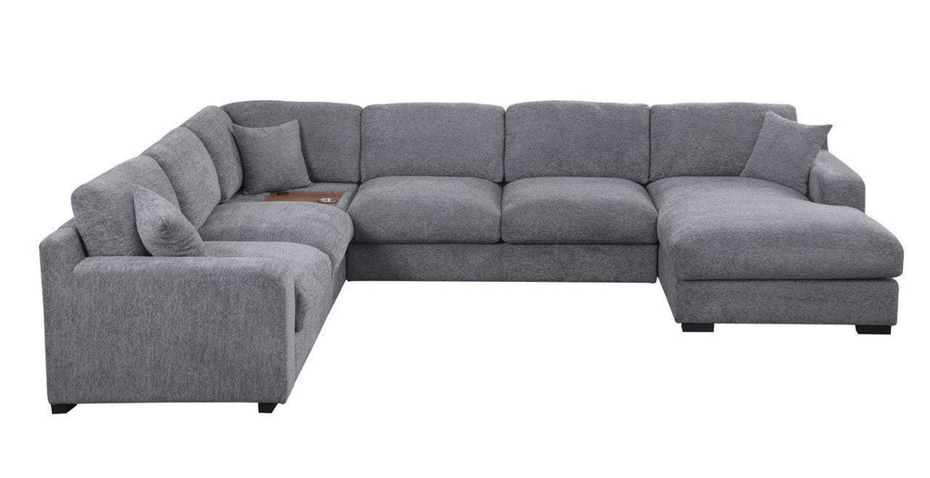 Chiara 128'W Light Gray Chenille Sectional Sofa with Chaise.