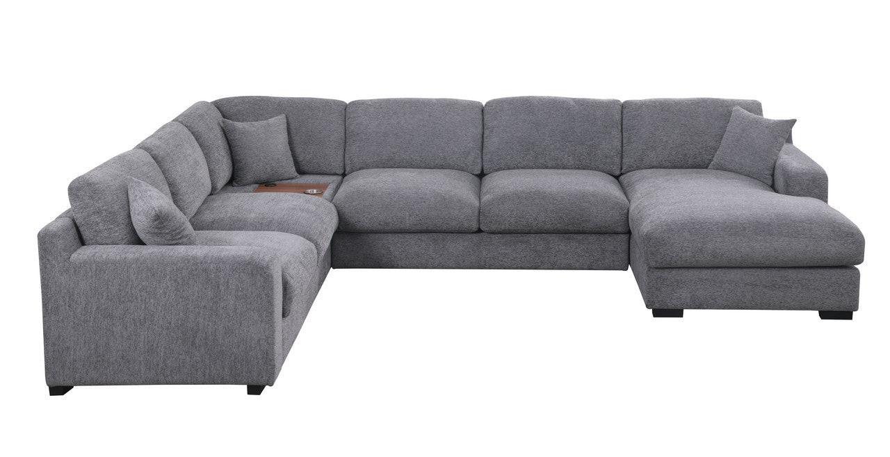 Chiara 128'W Light Gray Chenille Sectional Sofa with Chaise.