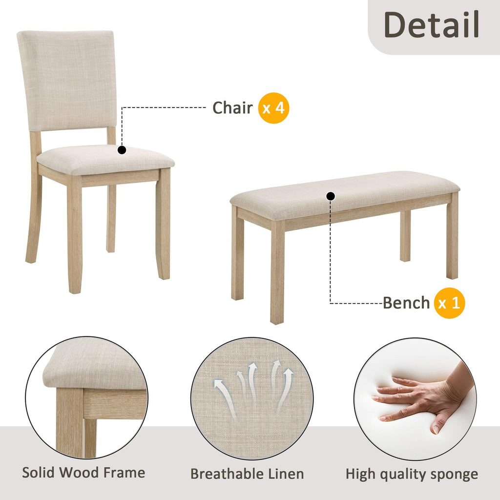 6 Piece Dining Table Set with Bench for Dining Room.