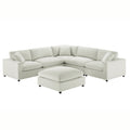 Ivory 6-piece modular sectional with plush polyester upholstery, deep cushions, and low-profile solid wood legs.