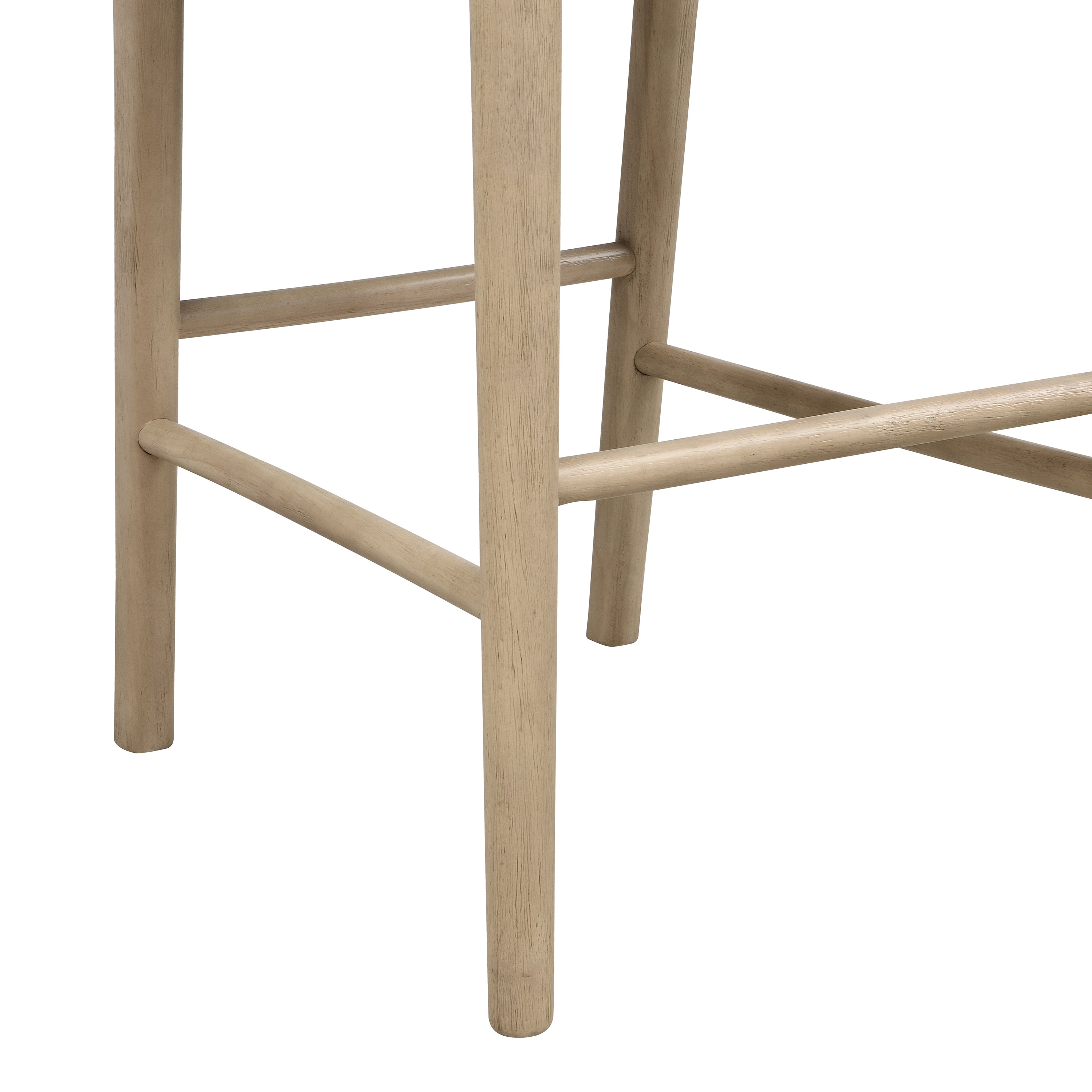 Close-up of wooden legs and footrest bars, showing durable construction and natural wood grain of the bar stool.